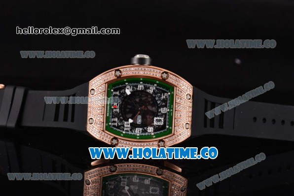 Richard Mille RM010 Miyota 9015 Automatic Rose Gold/Diamonds Case with Skeleton Dial and Green Inner Bezel - Click Image to Close